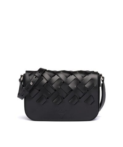 Prada Leather Shoulder Bag With Large Woven Motif