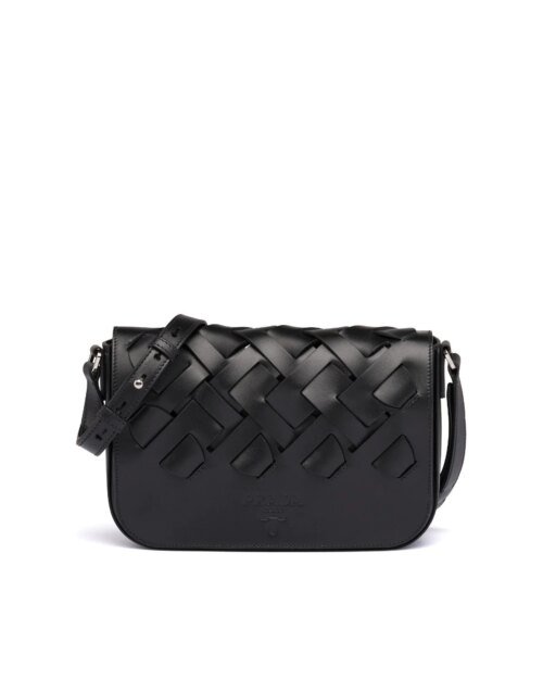 Prada Leather Shoulder Bag With Large Woven Motif