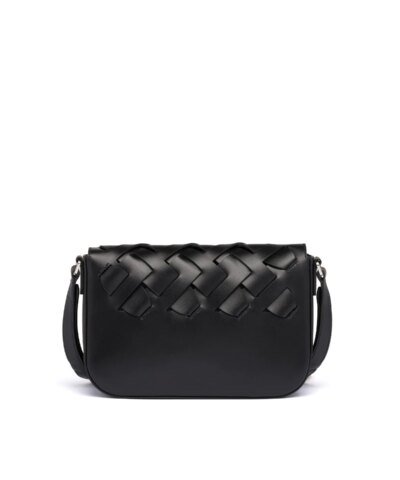 Prada Leather Shoulder Bag With Large Woven Motif