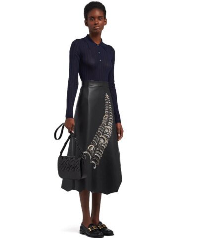 Prada Leather Shoulder Bag With Large Woven Motif