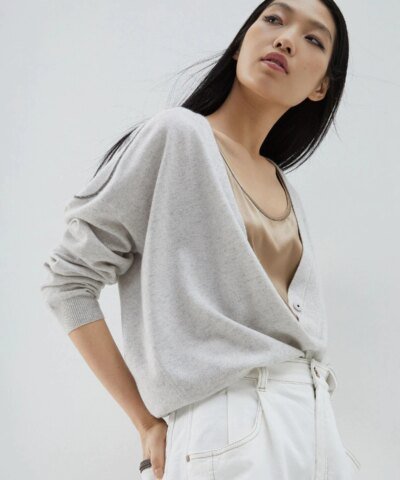 Brunello Cucinelli Cashmere Cardigan With Shiny Shoulder Embroidery