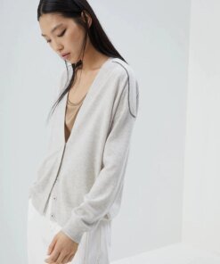 Brunello Cucinelli Cashmere Cardigan With Shiny Shoulder Embroidery