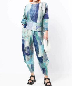 Pleats Please Issey Miyake Geometric-Print Pleated Trousers