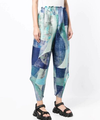 Pleats Please Issey Miyake Geometric-Print Pleated Trousers