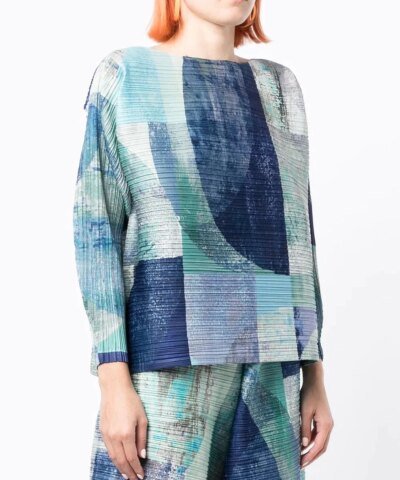 Pleats Please Issey Miyake Geometric-Print Pleated Top