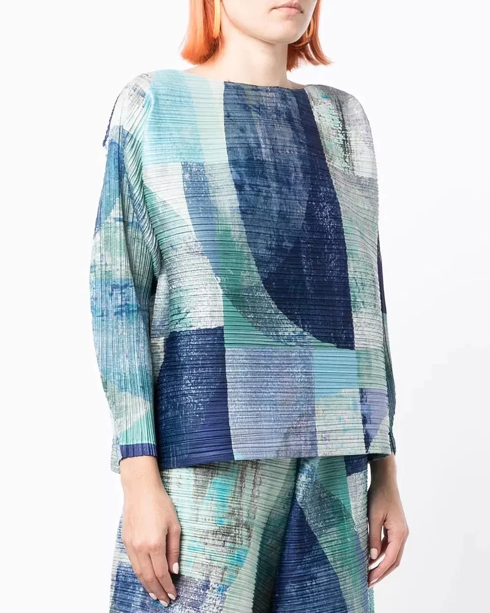 Pleats Please Issey Miyake Geometric-Print Pleated Top