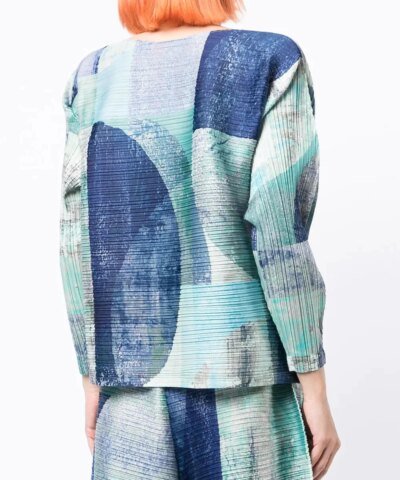 Pleats Please Issey Miyake Geometric-Print Pleated Top