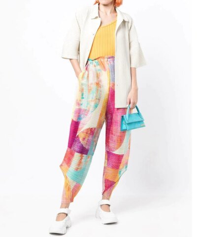 Pleats Please Issey Miyake Geometric-Print Pleated Trousers