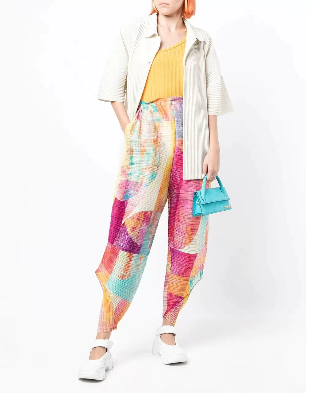 Pleats Please Issey Miyake Geometric-Print Pleated Trousers