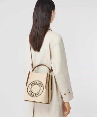 Burberry Small Logo Graphic Cotton Canvas Peggy Bucket Bag
