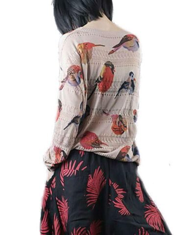 Women's Spring Bird Printing Hollow Knitting Shirt