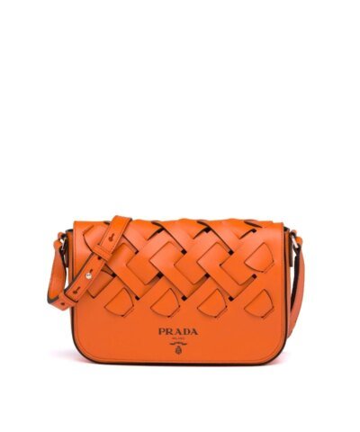 Prada Leather Shoulder Bag With Large Woven Motif