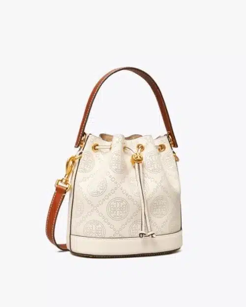 Tory Burch T Monogram Perforated Leather Bucket Bag