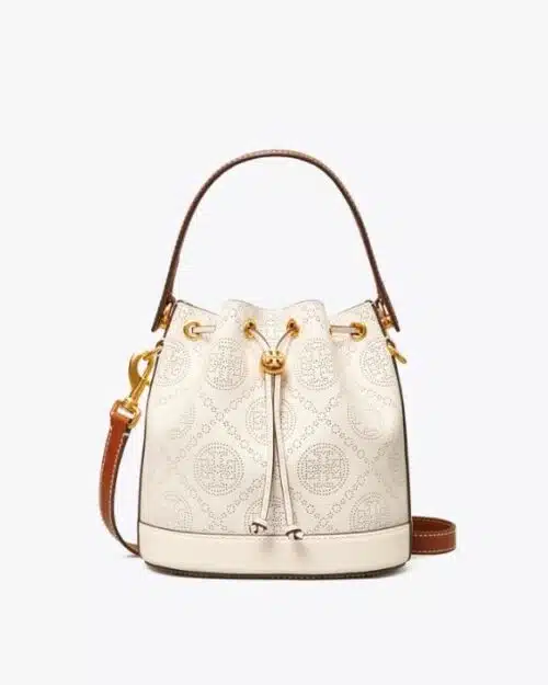 Tory Burch T Monogram Perforated Leather Bucket Bag