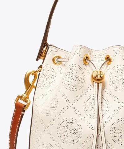 Tory Burch T Monogram Perforated Leather Bucket Bag