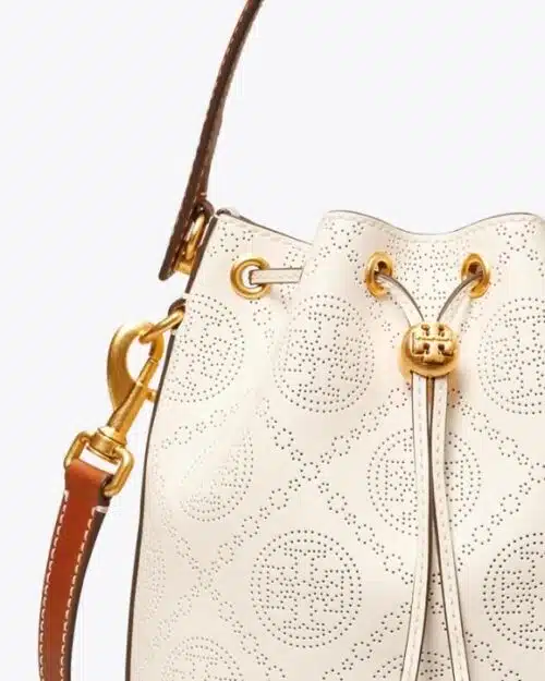 Tory Burch T Monogram Perforated Leather Bucket Bag