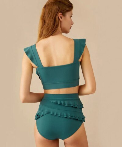 Visual Mood Serena Ruffled Bikini Set - Hunter Green