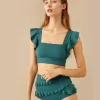 Visual Mood Serena Ruffled Bikini Set - Hunter Green