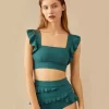 Visual Mood Serena Ruffled Bikini Set - Hunter Green