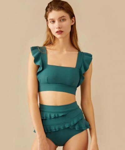 Visual Mood Serena Ruffled Bikini Set - Hunter Green