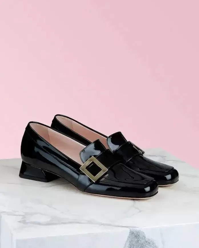 Roger Vivier RV Mini Buckle Loafers In Black