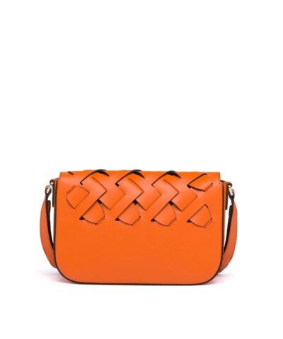 Prada Leather Shoulder Bag With Large Woven Motif