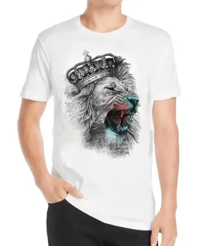 Men's Crown Lion 3D Print Cotton T-Shirt
