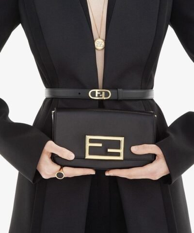 Fendi FF Lock Leather Skinny Belt