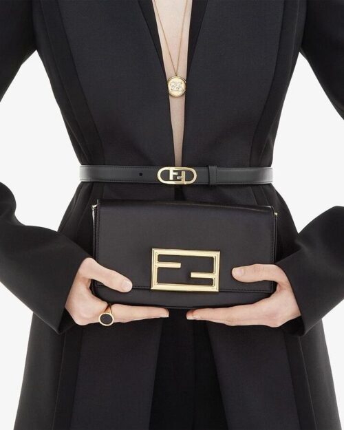 Fendi FF Lock Leather Skinny Belt