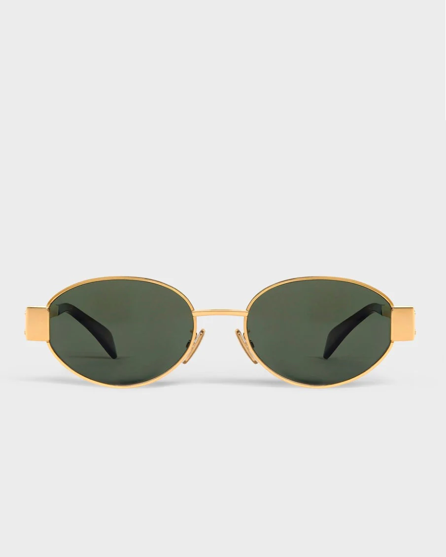 Celine Triomphe Metal 01 Sunglasses In Gold / Green