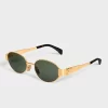 Celine Triomphe Metal 01 Sunglasses In Gold / Green