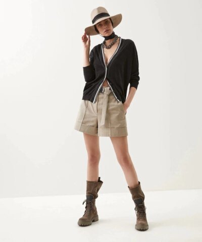 Brunello Cucinelli Cashmere Cardigan With Shiny Contrast Trim