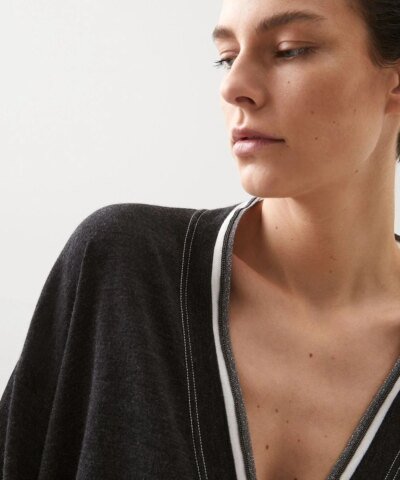 Brunello Cucinelli Cashmere Cardigan With Shiny Contrast Trim