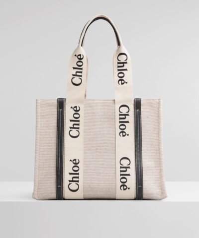 Chloe Medium Woody Logo Canvas Shopper Tote Bag