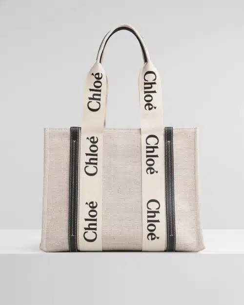 Chloe Medium Woody Logo Canvas Shopper Tote Bag