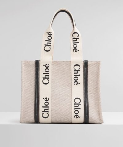 Chloe Medium Woody Logo Canvas Shopper Tote Bag