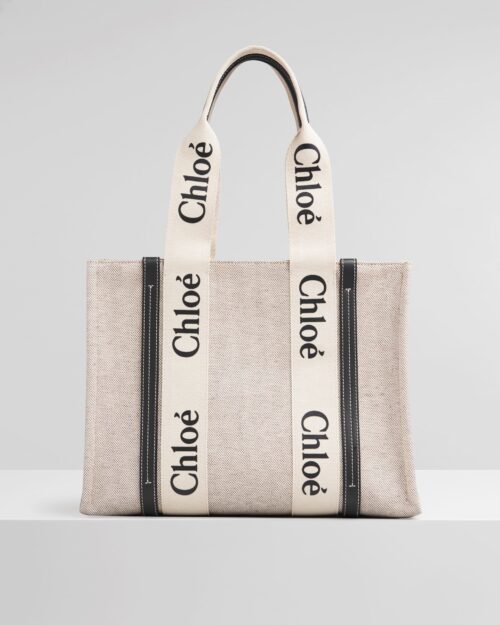 Chloe Medium Woody Logo Canvas Shopper Tote Bag
