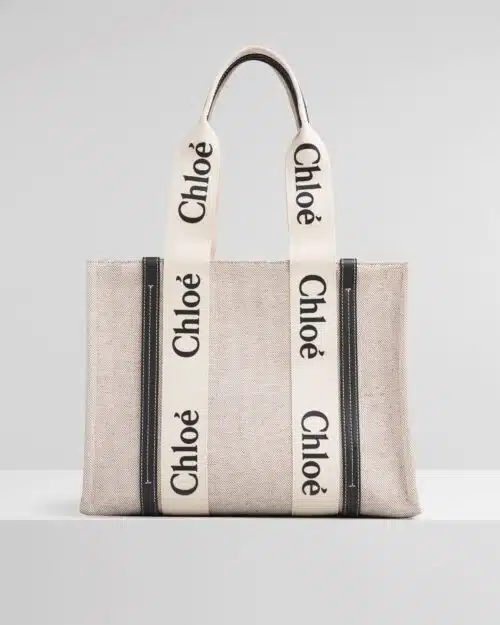 Chloe Medium Woody Logo Canvas Shopper Tote Bag