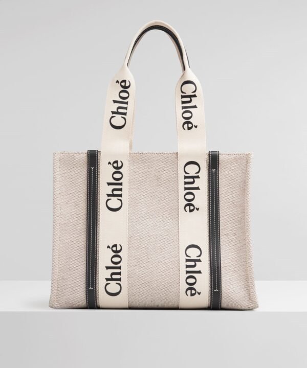 Chloe Medium Woody Logo Canvas Shopper Tote Bag