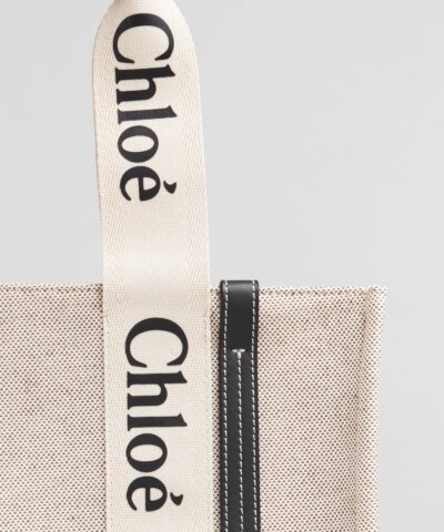 Chloe Medium Woody Logo Canvas Shopper Tote Bag