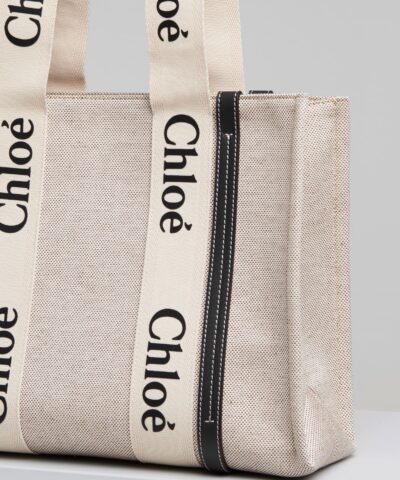 Chloe Medium Woody Logo Canvas Shopper Tote Bag