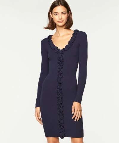 Milly Ruffle Trim Fitted Dress