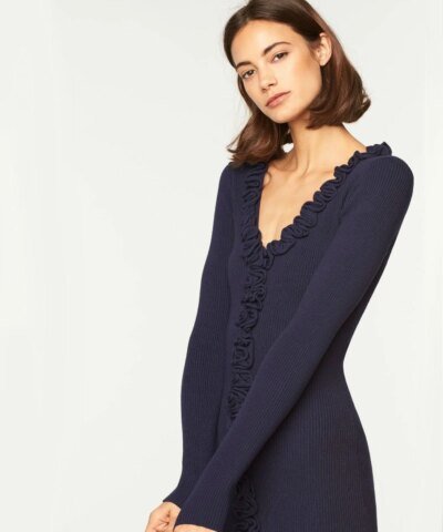 Milly Ruffle Trim Fitted Dress