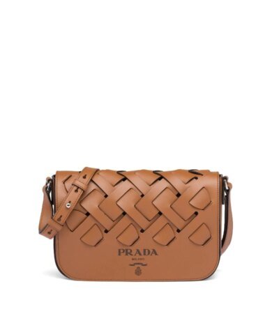 Prada Leather Shoulder Bag With Large Woven Motif