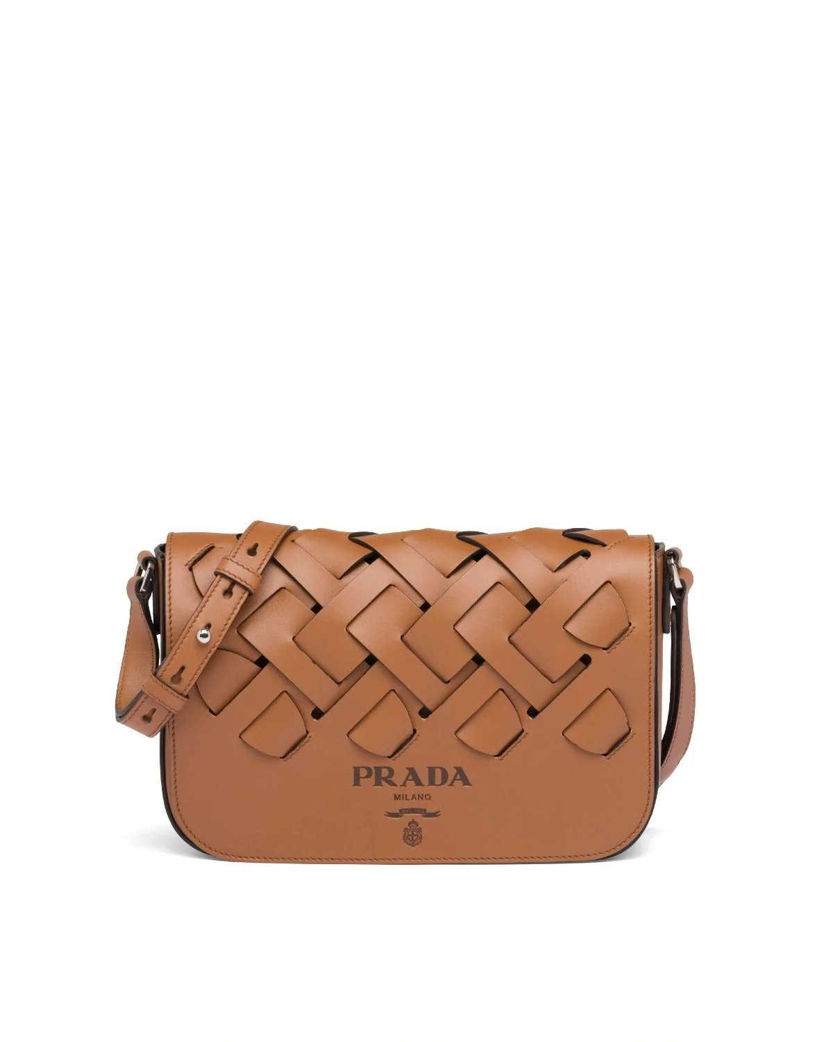 Prada Leather Shoulder Bag With Large Woven Motif