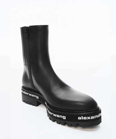 Alexander Wang Sanford Logo-Print Leather Ankle Boots