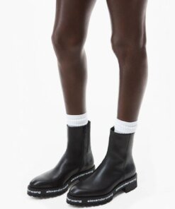 Alexander Wang Sanford Logo-Print Leather Ankle Boots
