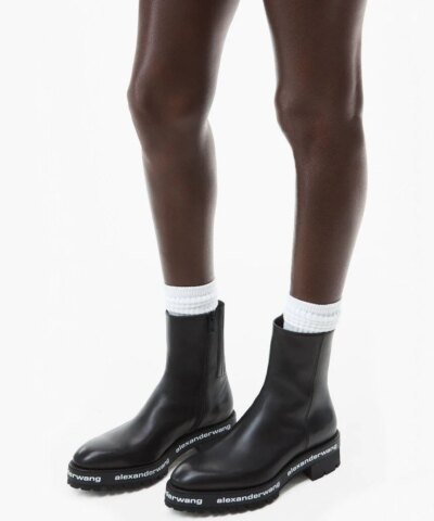 Alexander Wang Sanford Logo-Print Leather Ankle Boots
