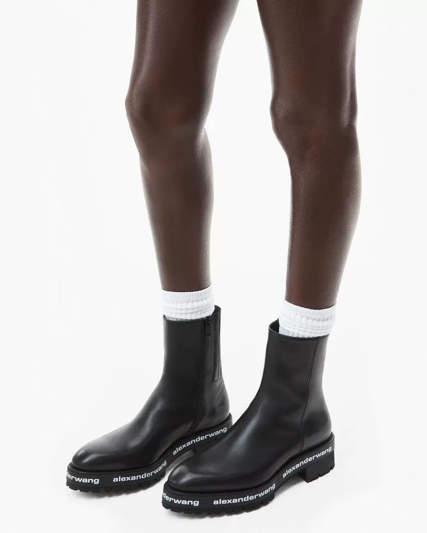 Alexander Wang Sanford Logo-Print Leather Ankle Boots