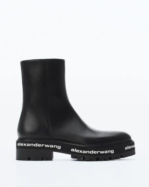 Alexander Wang Sanford Logo-Print Leather Ankle Boots